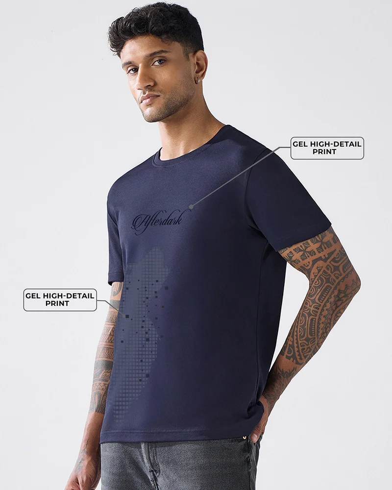 bewakoof Men's Inking Blue After Dark Graphic Printed T-shirt